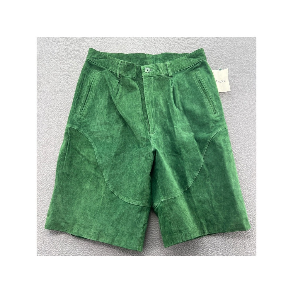 VTG Saxony Green Suede Shorts Mens 36 Leather Cypress High Rise Pleated NWT